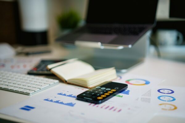 Small business financial tracking workspace with reports and expense calculations